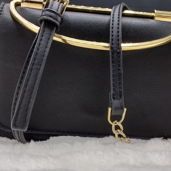 BCBGMAXAZRIA Black Sling / Mini Satchel/Crossbody Bag with Gold Clover Logo - Picture 6 of 8